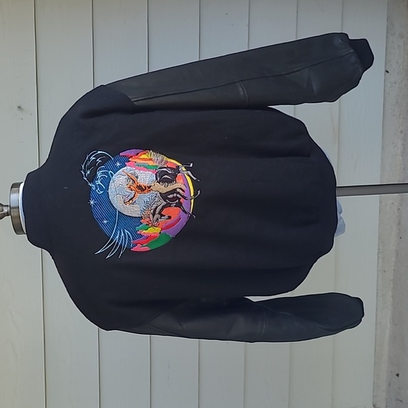 GOLDEN BEAR Black Wool Leather Indian Pattern Sz XL Varsity Bomber‎ Jacket VTG